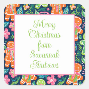 Bright Palm Beach Christmas Gingerbread Cookies Square Sticker