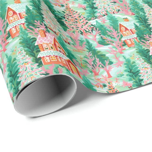 Bright Palm Beach Christmas Gingerbread Houses Wrapping Paper (Roll Corner)
