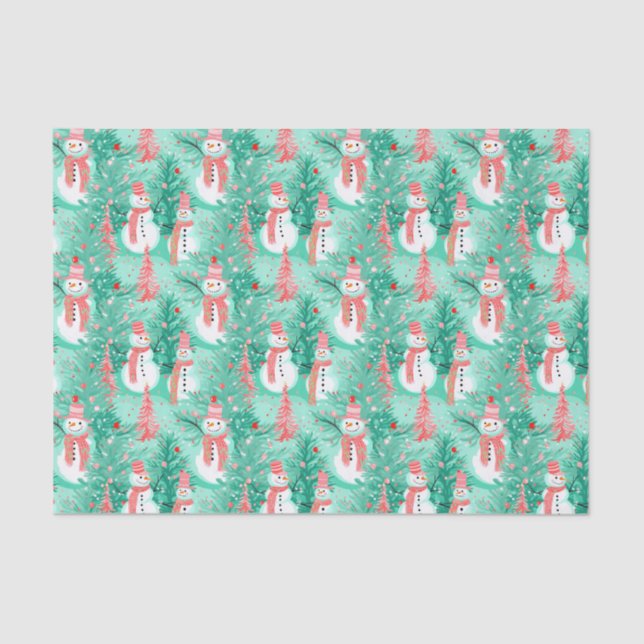 Bright Palm Beach Christmas Snowmen Tissue Paper (Front)