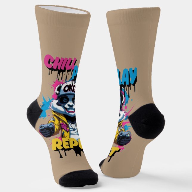 Bright Panda Street Art Look Socks (Angled)