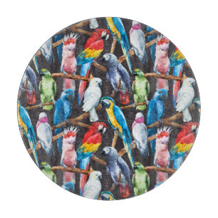 Bright parrot: tropical watercolor wallpaper. cutting board