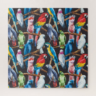 Bright parrot: tropical watercolor wallpaper. jigsaw puzzle
