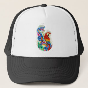 bright parrot trucker hat