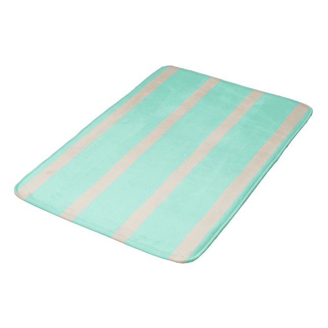 Bright pastel blue and grey striped lines bath mat (Angled)
