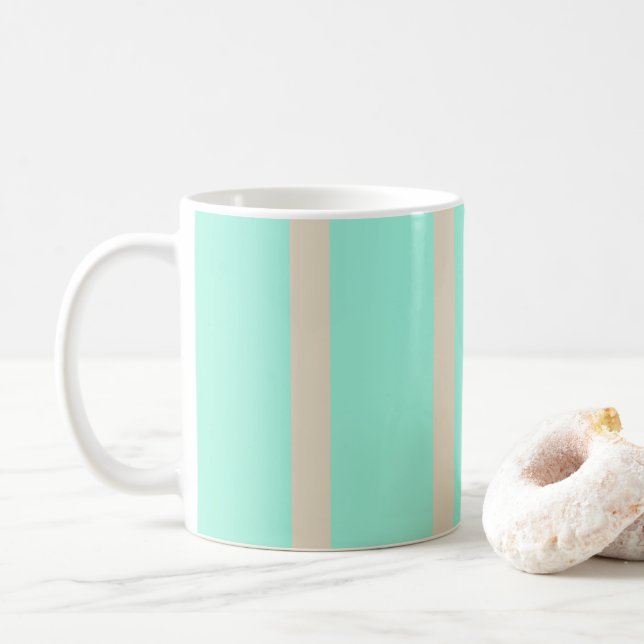 Bright pastel blue and grey striped lines coffee mug (With Donut)
