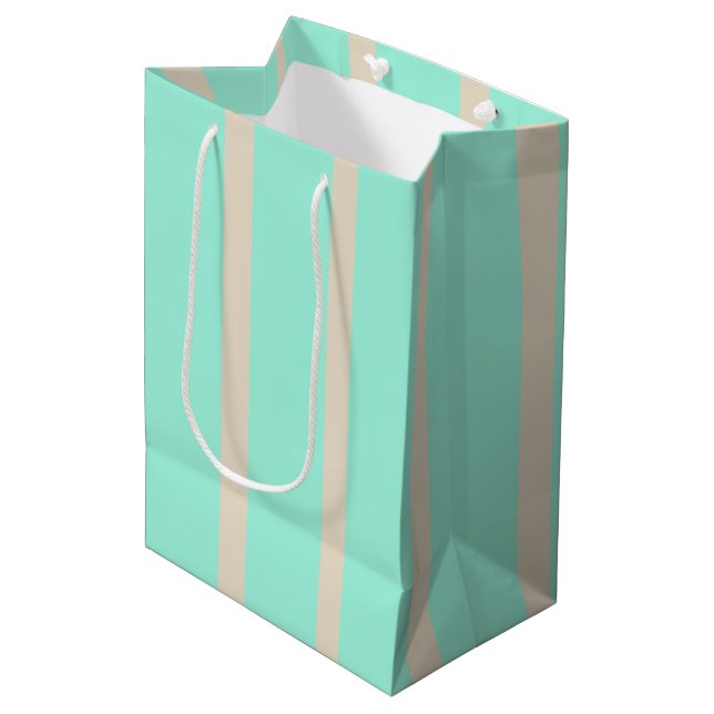 Bright pastel blue and grey striped lines medium gift bag (Front Angled)