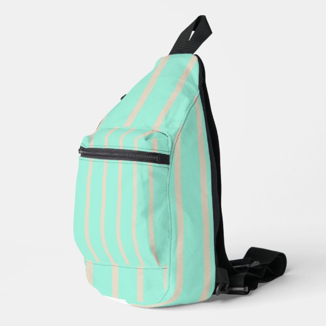 Bright pastel blue and grey striped lines sling bag (Right Corner)