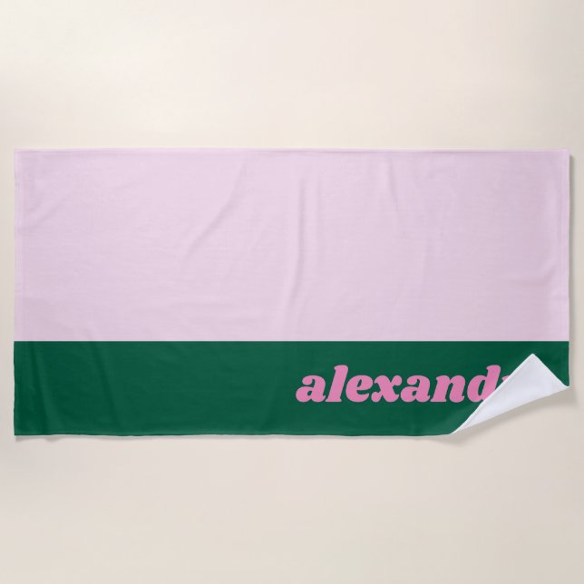 Bright Pastel Color Block Pink Green Personalized  Beach Towel (Front)