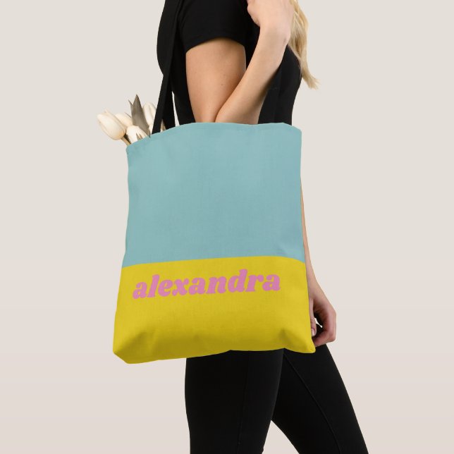 Bright Pastel Colour Block Personalised Tote Bag (Close Up)