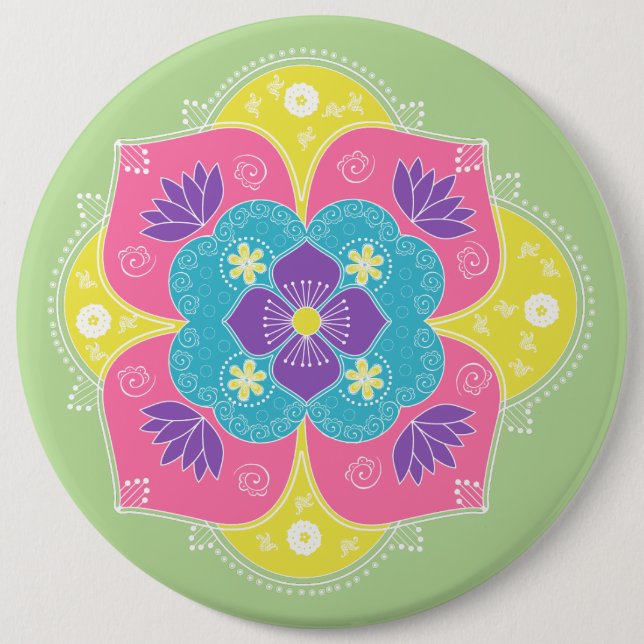 Bright Pastel Lotus Rangoli 6 Cm Round Badge (Front)