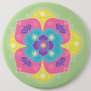 Bright Pastel Lotus Rangoli 6 Cm Round Badge