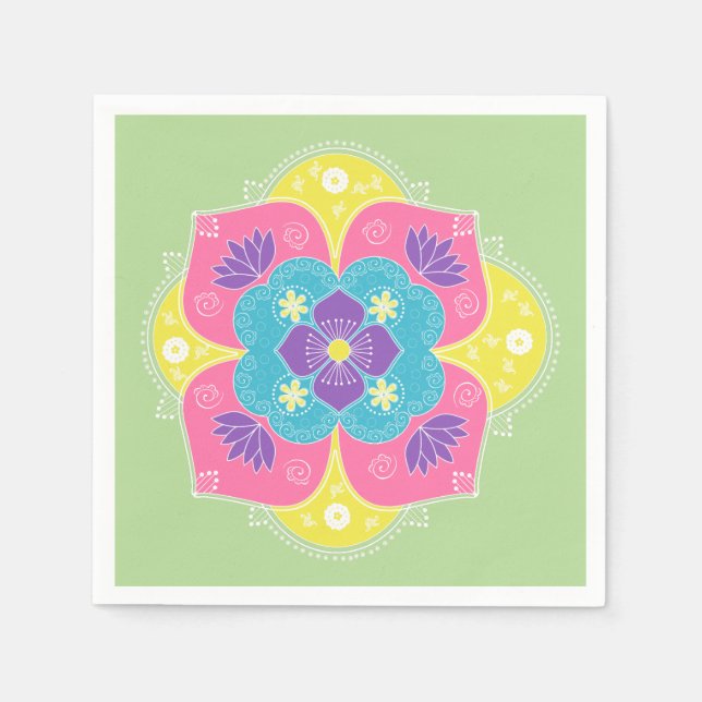 Bright Pastel Lotus Rangoli Napkin (Front)