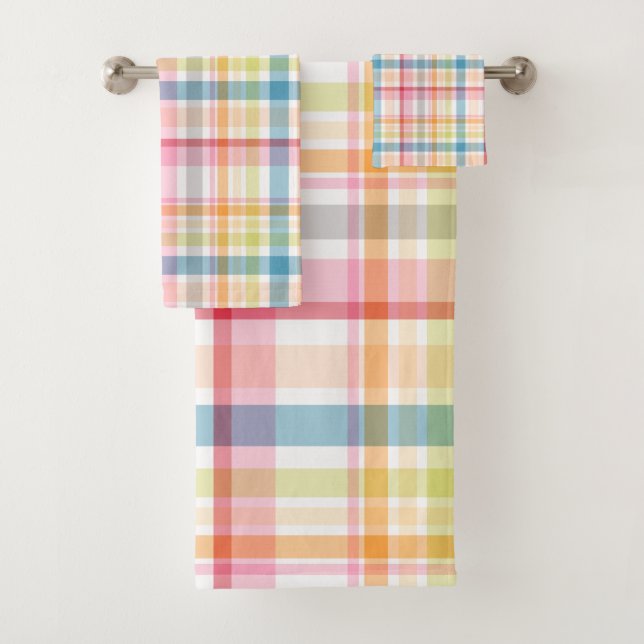 Bright Pastel plaid multicolour clan tartan Bath Towel Set (Insitu)