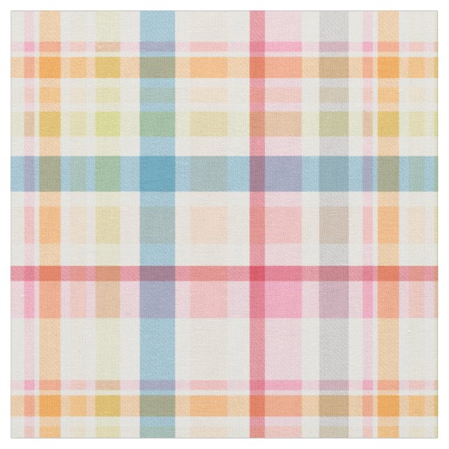 Bright Pastel plaid multicolour clan tartan Fabric (Close Up)