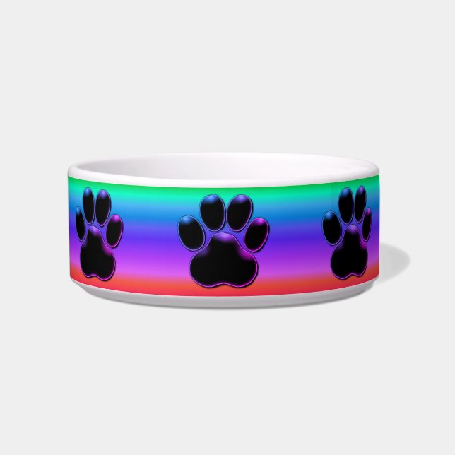 Bright Pastel Rainbow Paw Print Bowl (Front)