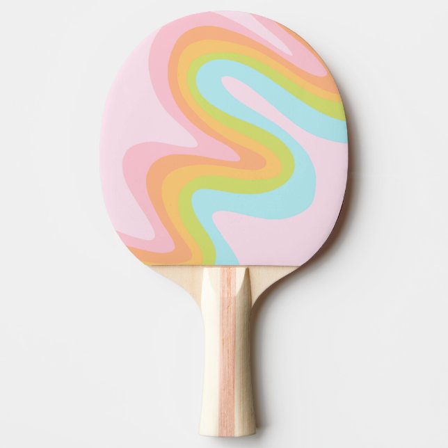 Bright pastel rainbow swirl ping pong paddle (Front)