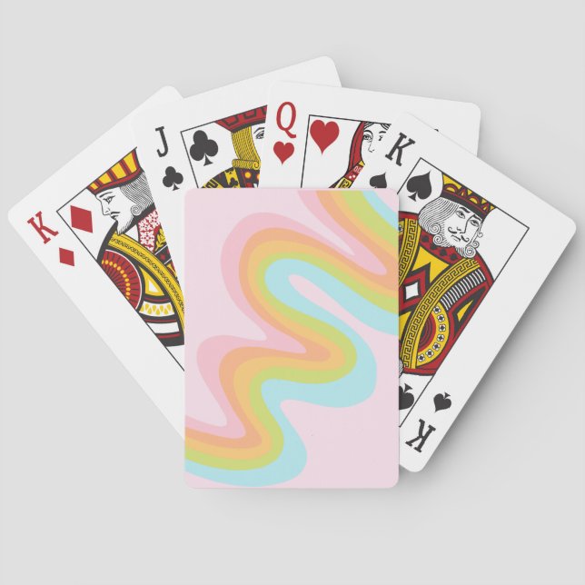 Bright pastel rainbow swirl playing cards (Back)