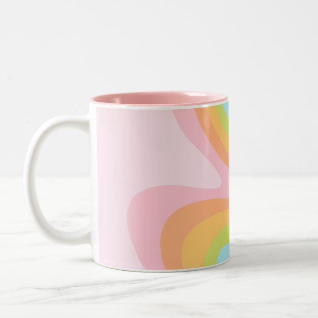 Bright pastel rainbow swirl Two-Tone coffee mug (Left)