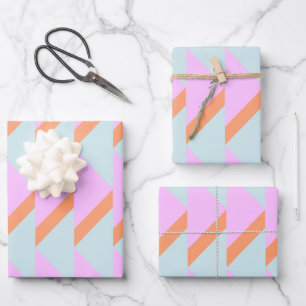 Bright Pastel Retro Geometric Pattern Pink Aqua Wrapping Paper Sheet