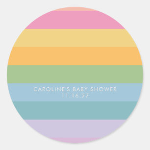 Bright Pastel Stripe Purple Custom Baby Shower Classic Round Sticker