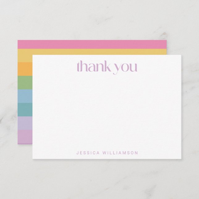 Bright Pastel Stripe Purple Custom Baby Shower  Thank You Card (Front/Back)