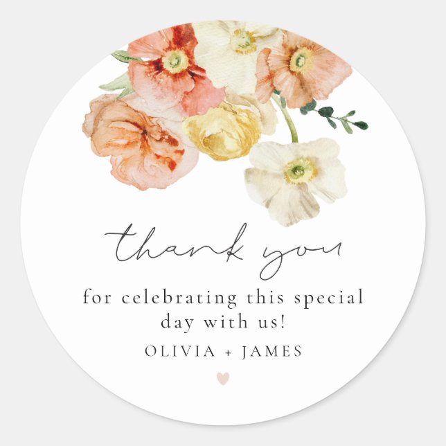 Bright Pastel Watercolor Floral Spring Thank You Classic Round Sticker (Front)