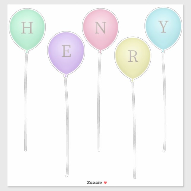 Bright Pastel Whimsical Balloons Custom Letters (Sheet)