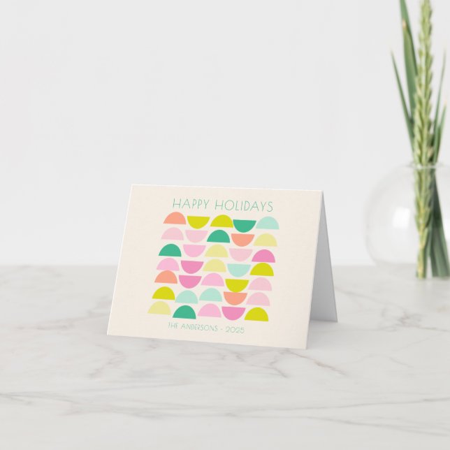 Bright Pastels Geometric Shapes Pink Custom Photo  Holiday Card (Front)
