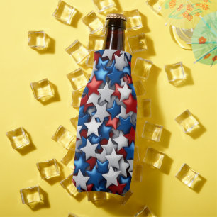 BRIGHT PATRIOTIC RED WHITE BLUE AMERICAN STARS BOTTLE COOLER