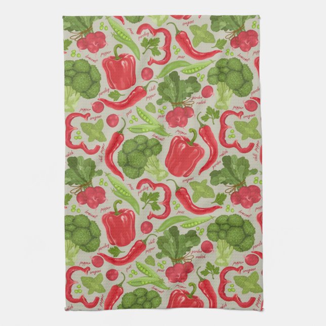 Bright pattern from fresh vegetables tea towel (Vertical)