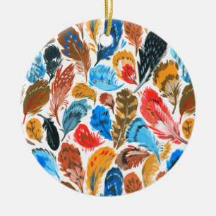 Bright pattern with bird feathers ceramic tree decoration