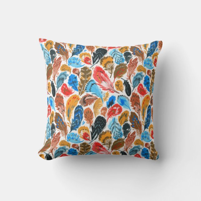Bright pattern with bird feathers cushion (Front)