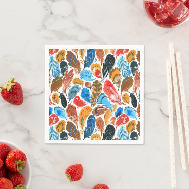 Bright pattern with bird feathers napkin (Insitu)