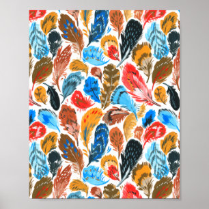 Bright pattern with bird feathers poster