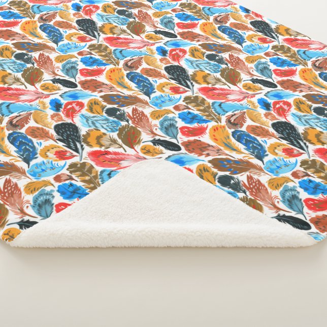 Bright pattern with bird feathers sherpa blanket (3/4)