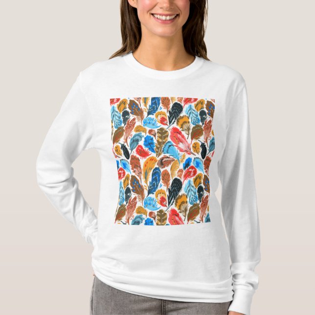 Bright pattern with bird feathers T-Shirt (Front)