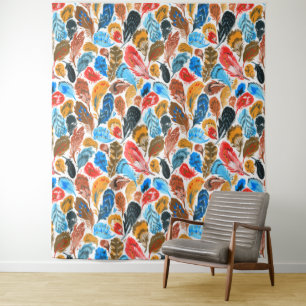 Bright pattern with bird feathers tapestry