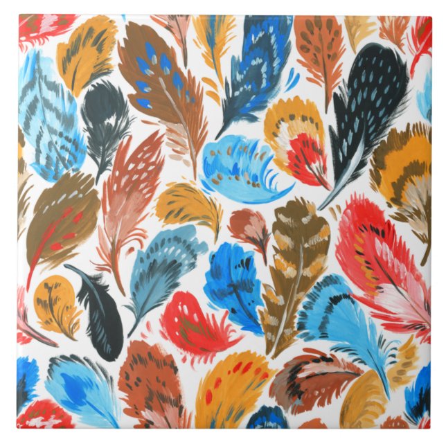 Bright pattern with bird feathers tile (Front)