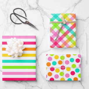 Bright Patterns Dots Stripes Plaid Wrapping Paper Sheet