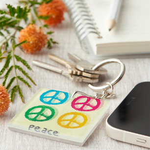 Bright Peace Symbols 1960s Inspired Key Ring