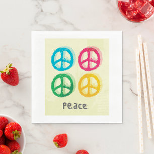 Bright Peace Symbols 1960s Inspired Napkin