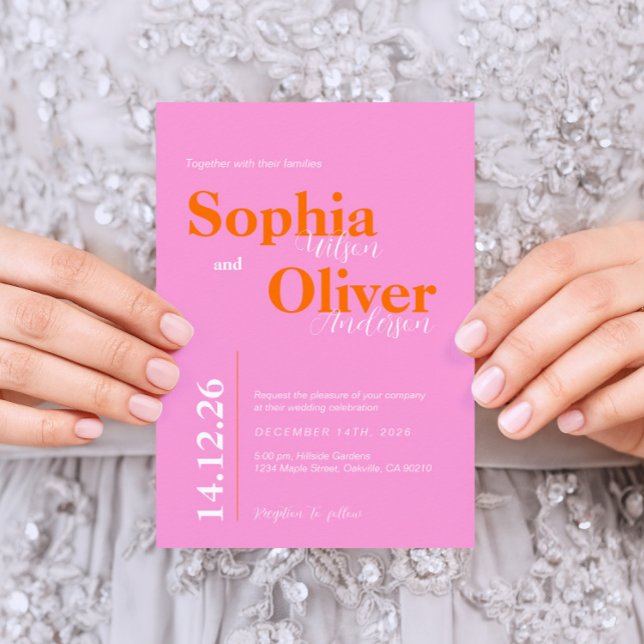 Bright peach and pink  minimalist wedding invitation (Creator Uploaded)