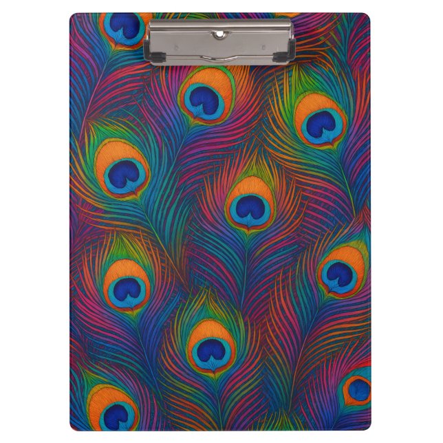 Bright Peacock Feathers Clipboard (Front)