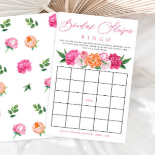 Bright Peony Bridal Shower Bingo Paper Bingo Card