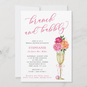 Bright Peony Brunch and Bubbly Bridal Shower Invitation