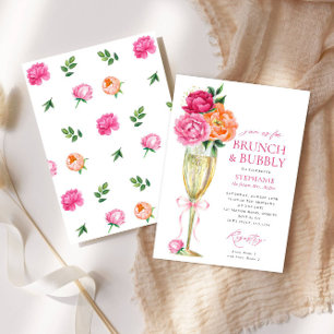 Bright Peony Brunch and Bubbly Bridal Shower Invitation