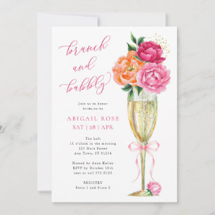 Bright Peony Brunch and Bubbly Champagne Shower Invitation