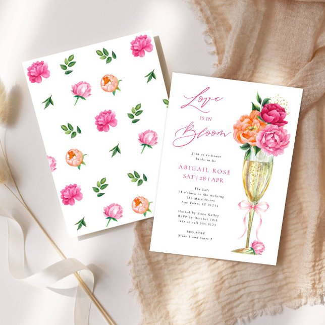 Bright Peony Love is in Bloom, Patterned Back Invitation (Creator Uploaded)