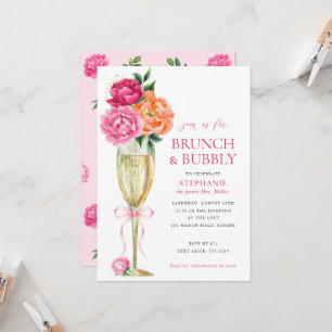 Bright Peony w/QR Code on Back, Brunch and Bubbly Invitation