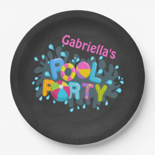 Bright Personalised Pool Party Paper Plates